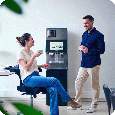 talking colleagues with coffee